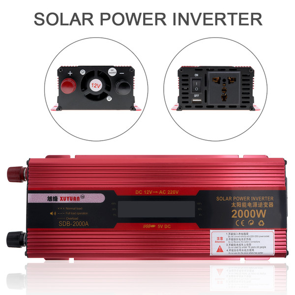 DHL 2000W 12V 24V to AC 220V 110V Aluminum Alloy Case Solar Power Car Inverter Vehicle Inverter with LCD Display Converter CEC_62K