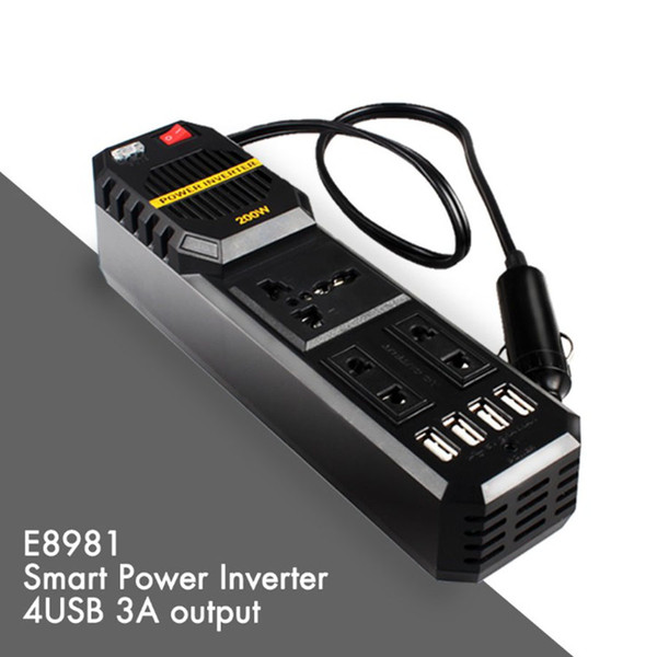 High Quality Portable 12/24V To 220V 200W Mini Car Power Inverter For Phone Laptop Camera 4USB Port