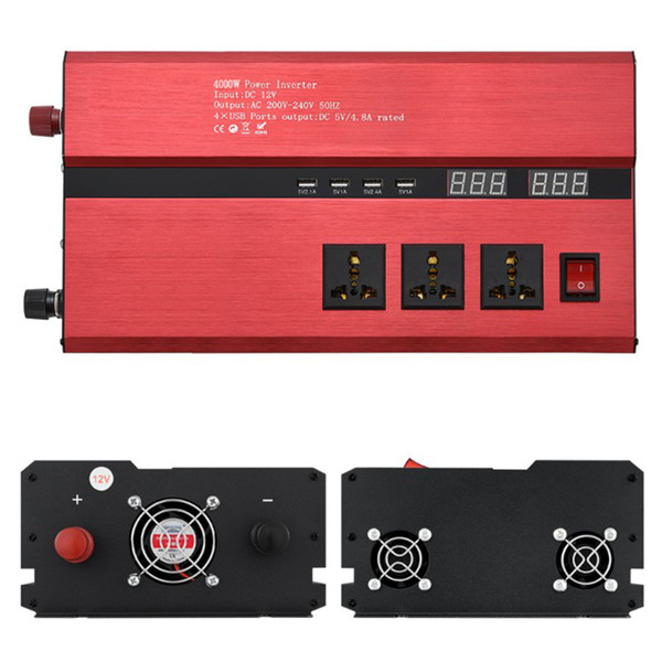 High Quality Universal 50Hz 12V 24V To 110V 220V 4000W Car Power Inverter Convertor 4 USB Port LCD Display