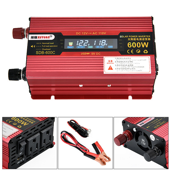 600W Aluminum Alloy Case Solar Power Car Power Inverter with LCD Display Converter 12V 24V to AC 230V 110V CEC_63D