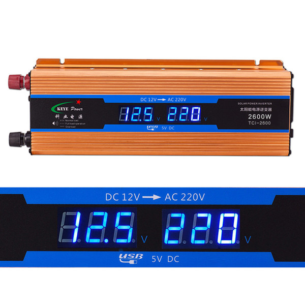 Freeshipping Car inverter 2600W dc 12V to ac 220V Digital display Voltage Modified Sine Wave Power Overload Protection CY901-CN