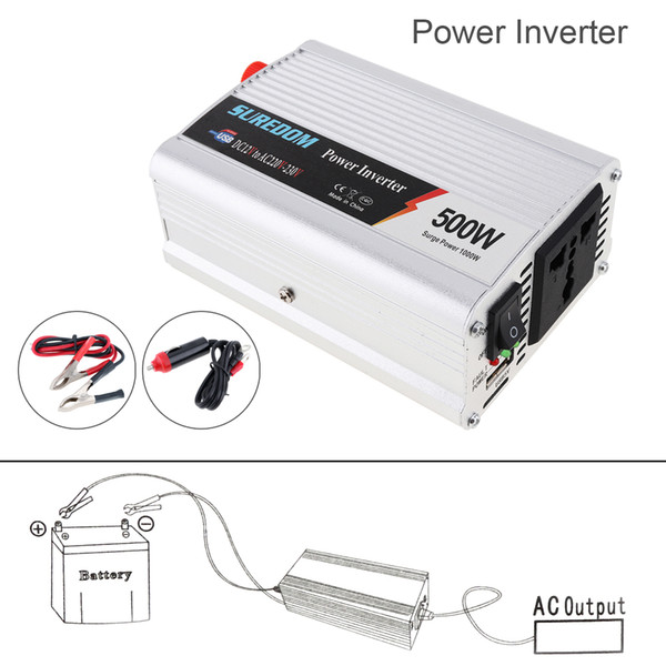 500W DC 12V 24V to AC 220V 110V Vehicle Power Inverter USB Adapter Portable Voltage Transformer Car Charger Surge Power 1000W CEC_62O