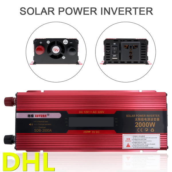 Wholesale DHL 2000W 12V 24V to AC 220V 110V Aluminum Alloy Case Solar Power Car Inverter Vehicle Inverter with LCD Display Converter CEC_62K