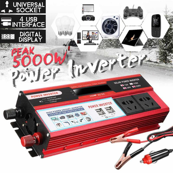 Car Inverter 12V 220V 5000W P eak Power Voltage Converter Transformer DC 12V/24V AC 110V Modified Sine Wave LCD Inversor