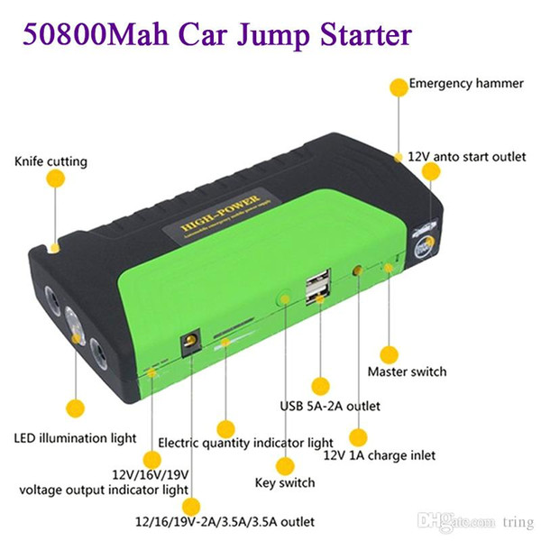 New 50800mAh 12v Car Jump Starter Multifunction Power Bank Cellphone laptop notebook Charger Emergency Battery Charger