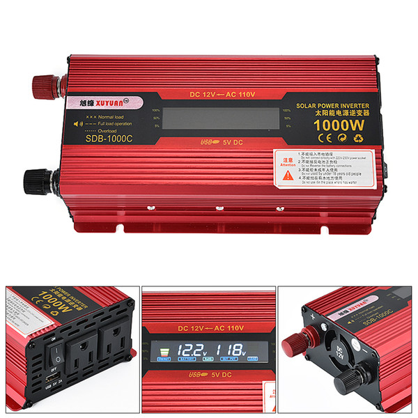 1000W Car Power Inverter LCD Display Aluminum Alloy Case Solar Power Converter 12V 24V to AC 230V 110V CEC_63E