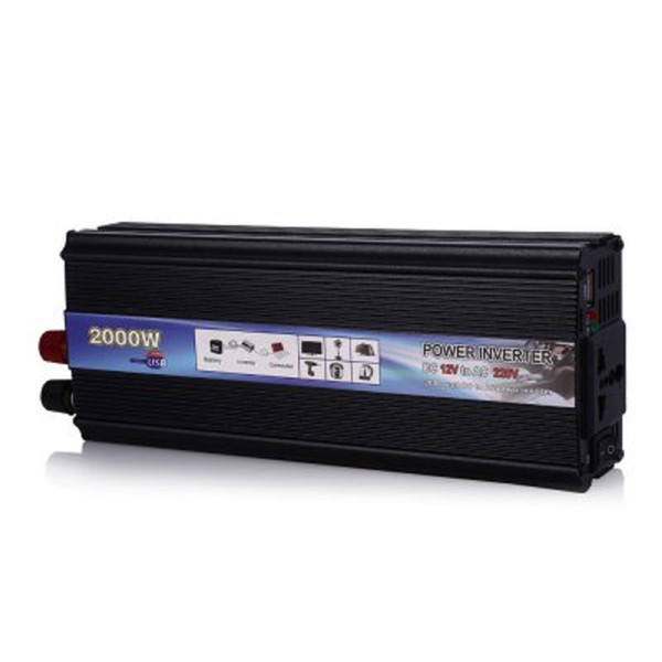 Black Color 2000W Power Inverter DC 12V to AC 220V Car Converter Electronic USB Port with Fan Internal