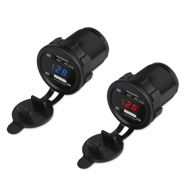 12V 24V Universal 2.1A Motorcycle Truck Car USB Charger Voltmeter Dual Usb Auto Charger With Voltage Meter Power Adapter Socket