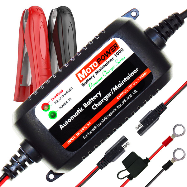 MOTOPOWER MP00206A 12V 1.5A Fully Automatic Smart Battery Charger Maintainer for Car Truck Boat Motorcycle all types Lead Acid Batteries