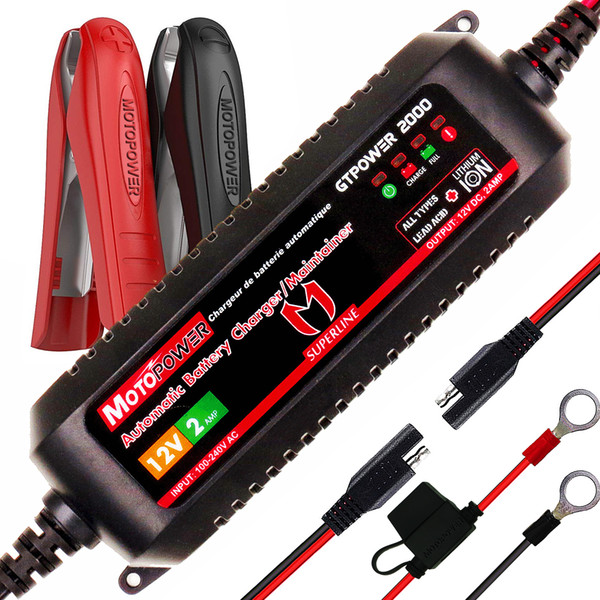 MOTOPOWER MP00207A 12V 2Amp Smart Automatic Battery Charger Maintainer for Both Lead Acid Batteries and Lithium Ion Batteries