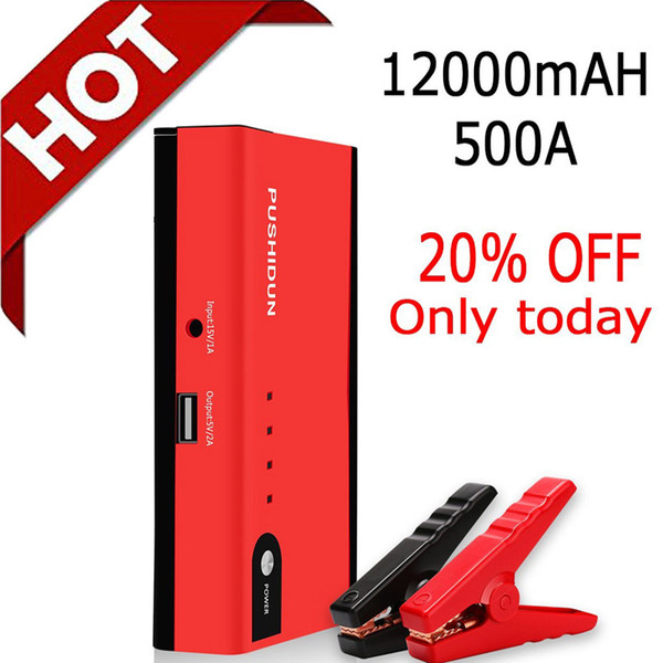 PUSHIDUN Portable Car Jump Starter 12000mAh 500A Peak Auto Battery With Ordinary Clamps And Two in One YuBao USB Cable