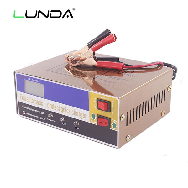 LUNDA 110V/220V Automatic Electric Car Battery Charger Intelligent Pulse Repair Type Battery Charger 12V/24V 6AH-100AH