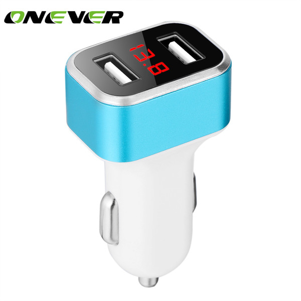 3.1A Output Mini Dual USB Car Charger Volmeter Display Voltage Current DC 12-24V for iPhone 8 Plus Samsung S7/S8 Tablets Camera