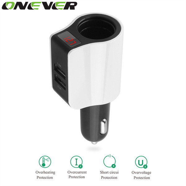 Onever 2.1A Dual USB Car Fast Charger For iPhone Samsung LED Screen Cigarette Lighter Charging Mobile Phone Adapter