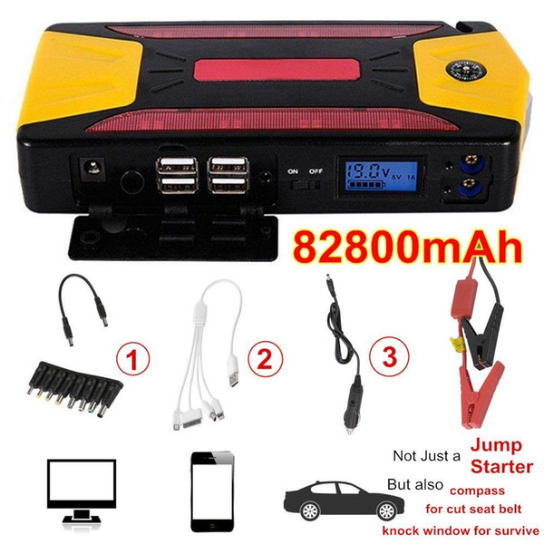 Professional 82800mAh Pack Car Jump Starter Emergency Charger Booster Power Bank Battery Kit 600A Free Shipping