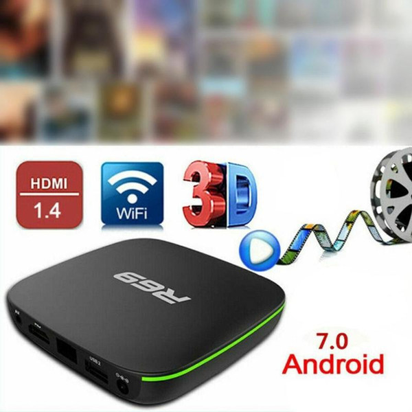 UK Plug R69 Android 7.1 Smart TV Box 1+8G Quad Core HD 2.4GHz WiFi 4K Media Player 1080P HD Support 3D movie car