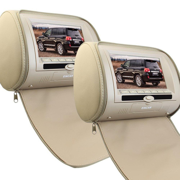 7'' Headrest Video Display Monitor with Built-in DVD Player Support USB/SD Reader+Wireless Remote Control Beige Zipper Cover car
