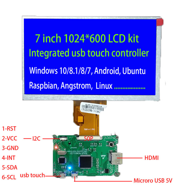 7inch HDMI lcd Kit Driver Board Integrated USB Touch Controller DC5V 1024*600 Support WIN7 8 10 Linux Raspberry Pi Ubuntu car