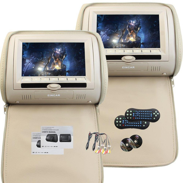 7'' Universal Headrest Video Player Car DVD Player with Wireless Remote Control Support 8/32 Bit games(Car Headrest with Beige)