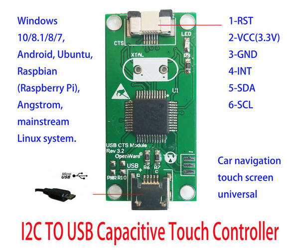 Capacitive touch controller I2C TO USB controller GT911 9110 GT5668 Support Raspberry WIN7 8 10 car