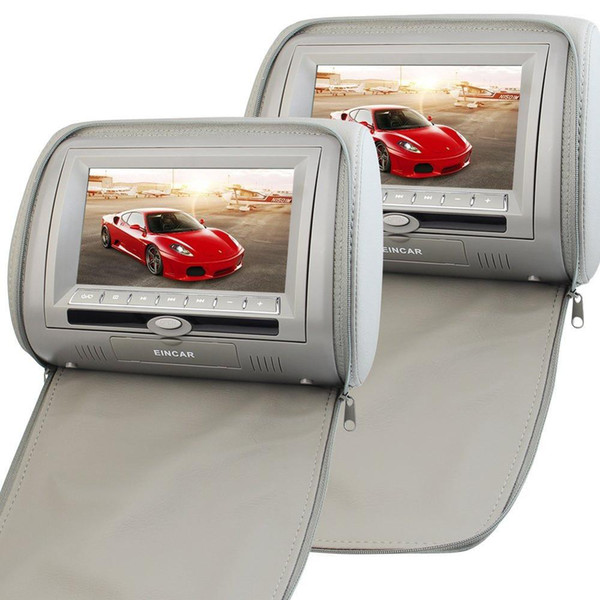 Pair of Headrest 7'' LCD Car Pillow Monitors with Region Free DVD Player Dual Twin Screen USB SD IR FM Transmitter 32 Bit Games