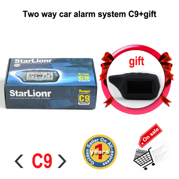 Wholesale-Two way car alarm system Starlionr C9 Russian version 2-way LCD remote engine starter Long distance Free shipping