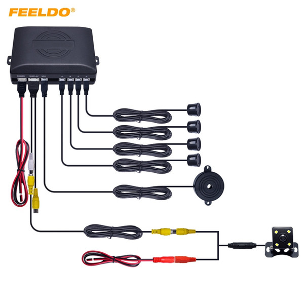 FEELDO Car 4-sensor Parking Sensor With CCD 4-LED Night Vision Camera Rear View Reversing System #1687