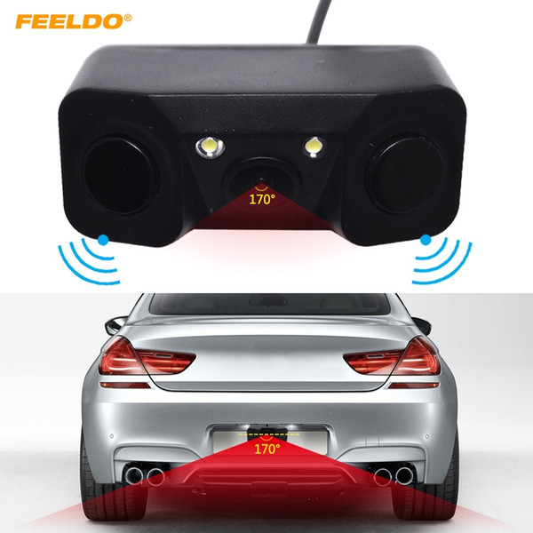 FEELDO Car 3 in 1 Sound Alarm Reverse Backup LED Parking Radar 2 Sensors Rearview Camera Video Parking System #4365