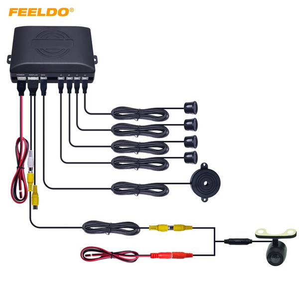 FEELDO Car 4-sensor Rearview Parking Sensor Reversing Aid System With 16.5mm External Mounting Camera #1872