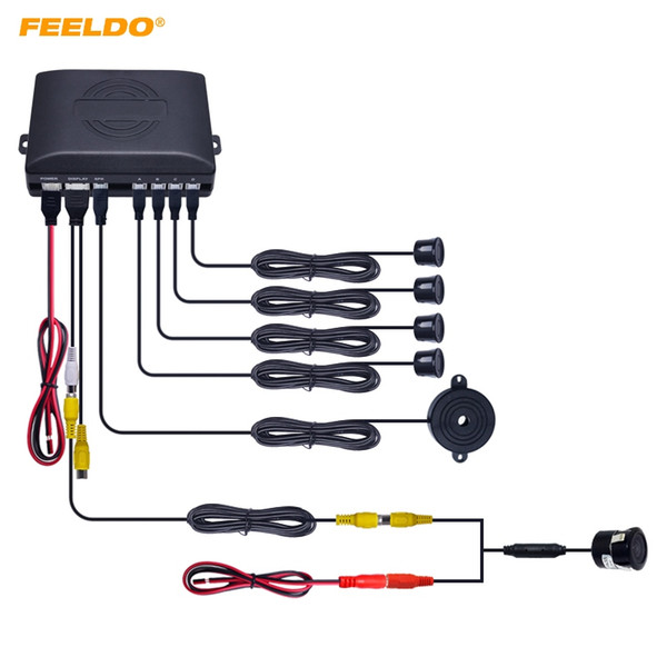 FEELDO Car 4-sensor Rearview Parking Sensor Reversing Aid System With 18.5mm Snap Ring Mounting Camera #2062