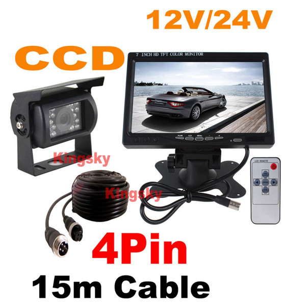 12V~24V Night Vision 18IR LED CCD Backup Reverse Camera 4Pin + 7