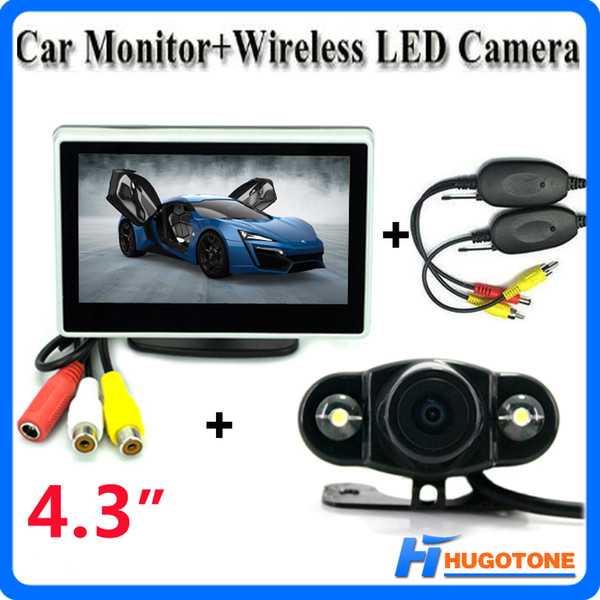 4.3 Inch Car Wireless Rearview Camera Monitor Mini 2.4GHz Wireless 2 LEDS Parking Rearview Camera 2 Video Input Monitor System