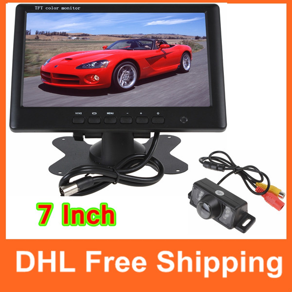 Wholesale Vehicle Parking System 7 Inch Color LCD 2 Channels Video Input Car Rear View Monitor + 7 IR Lights Car Rear View Camera CMO_328