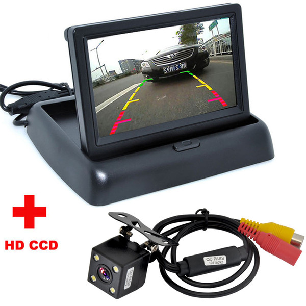 New 4LED Night Vision Car CCD Rear View Camera With 4.3 inch Color LCD Car Video Foldable Monitor Camera For Parking System