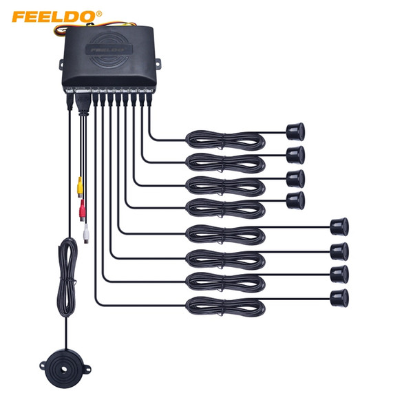 FEELDO Car 8 Sensors Dual Front/Back Rear View Visual Video Parking Sensor Backup Radar System Kit #2848