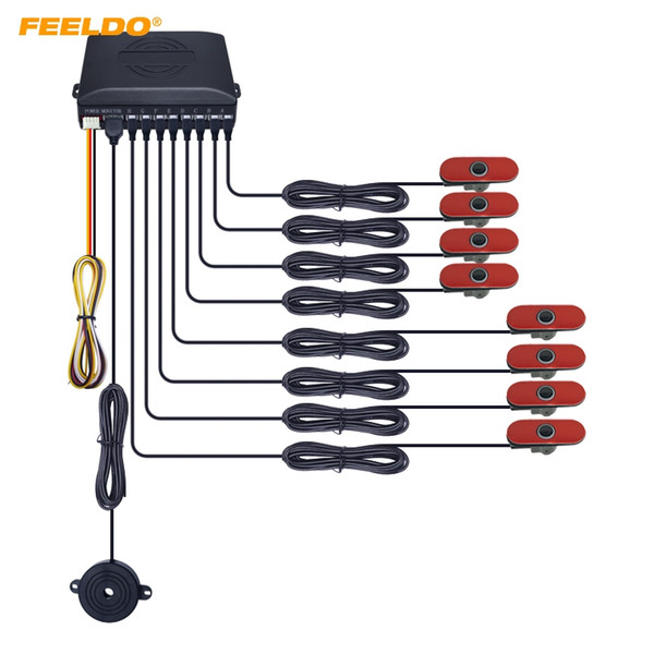 FEELDO Car 8PCS Original Sensors 16.5mm Reverse Backup Radar 4-Front 4-Rear Beep Alarm Parking Sensors Kit #1359