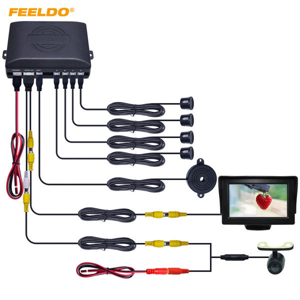 FEELDO Car 4.3Inch LCD Monitor 4-sensor Parking Sensor 16.5mm Mini CCD Camera Reversing Rearview Parking System #962