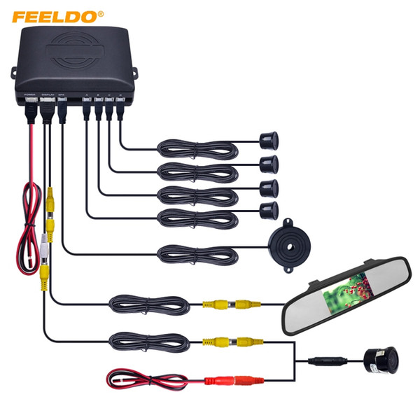 FEELDO Car 4.3Inch Rearview Mirror Monitor 4-sensor Radar 18.5mm CCD Camera Reversing Rearview Parking System #1976