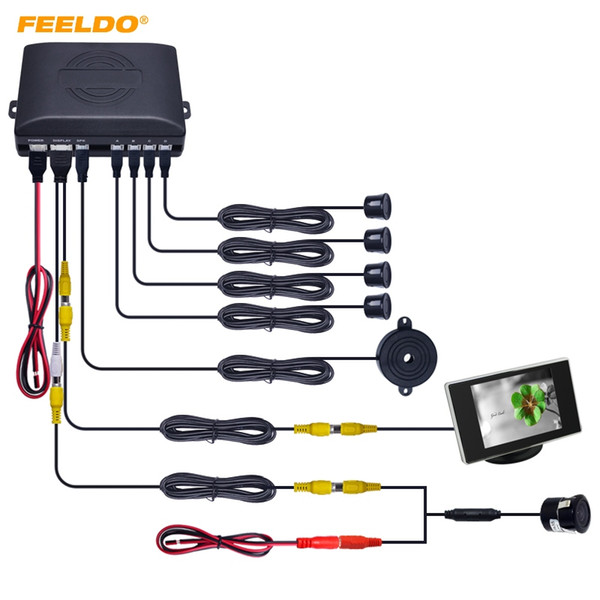 FEELDO Car 4-sensor Rearview Parking Sensor Reversing System With 3.5inch Monitor and 18.5mm Camera #2761