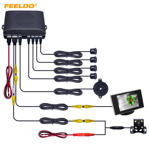 FEELDO Car 4-sensor Parking Sensor With 3.5inch Monitor and 4-LED CCD Camera Rear View Reversing System #2760