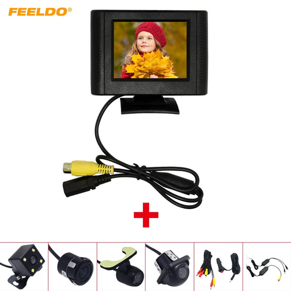 FEELDO Car 2.5 Inch LCD TFT Monitor With Rear View Parking Camera RCA Video System 2.4G Wireless & Cigarette Lighter Optional #4317