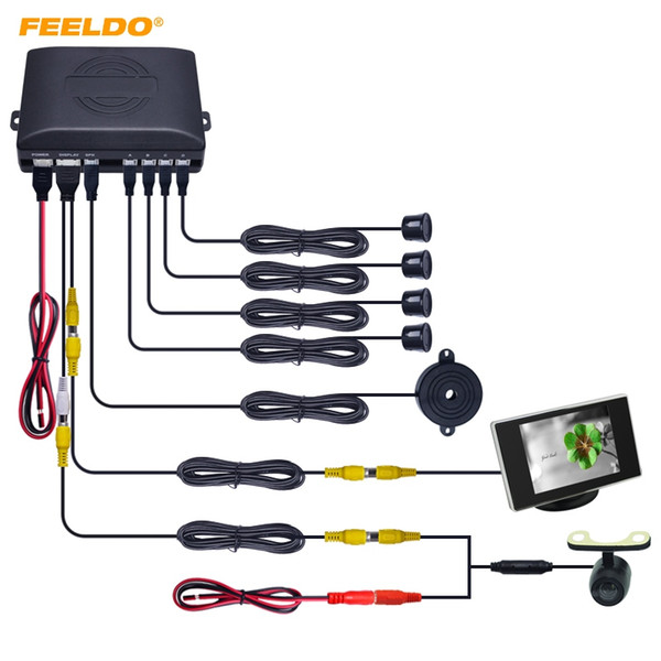 FEELDO Car 4-sensor Rearview Parking Sensor Reversing System With 3.5inch Monitor and 16.5mm Camera #2762