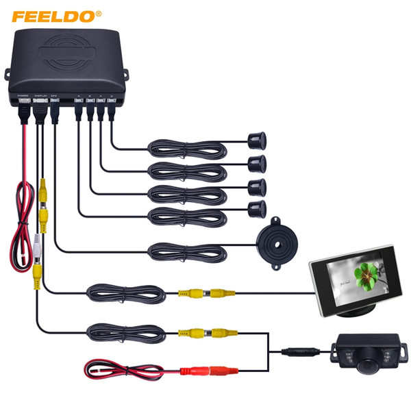 FEELDO Car Rearview Parking Sensor + 3.5Inch Monitor + License Plate Camera Video Parking Sensor System #2155