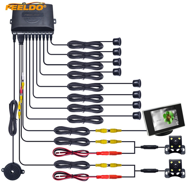 FEELDO Car 8 Sensors Front&Rear Dual View Parking Sensor Backup Radar System+Monitor+ CCD Camera #4449