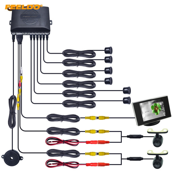 FEELDOE Car 6 Sensors/16.5mm Camera/Monitor Front&Rear Dual View Parking Sensor Backup Radar System #4446