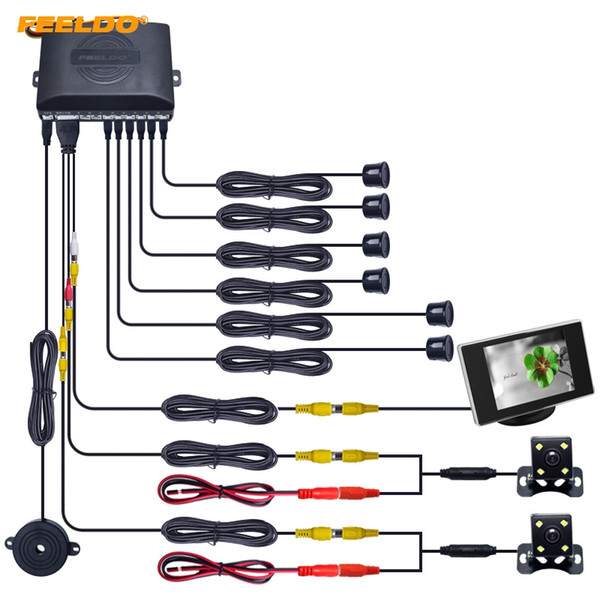 FEELDOE Car 6 Sensors/4-LED Camera/Monitor Front&Rear Dual View Parking Sensor Backup Radar System #4447