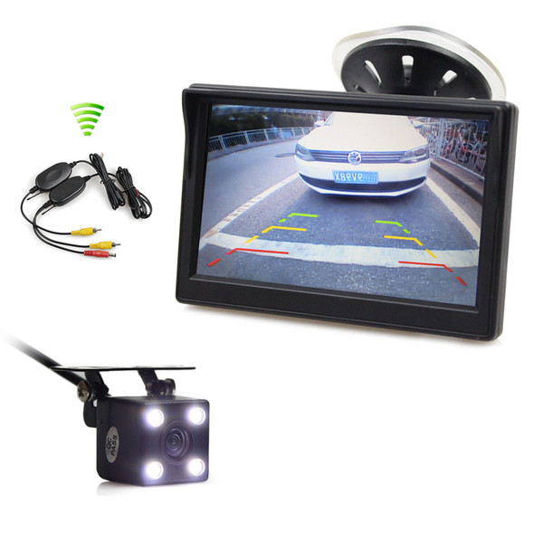 DIYKIT Wireless Waterproof HD Reverse Backup Car Camera LED Night Vision + 5 inch LCD Display Rear View Monitor Car Monitor