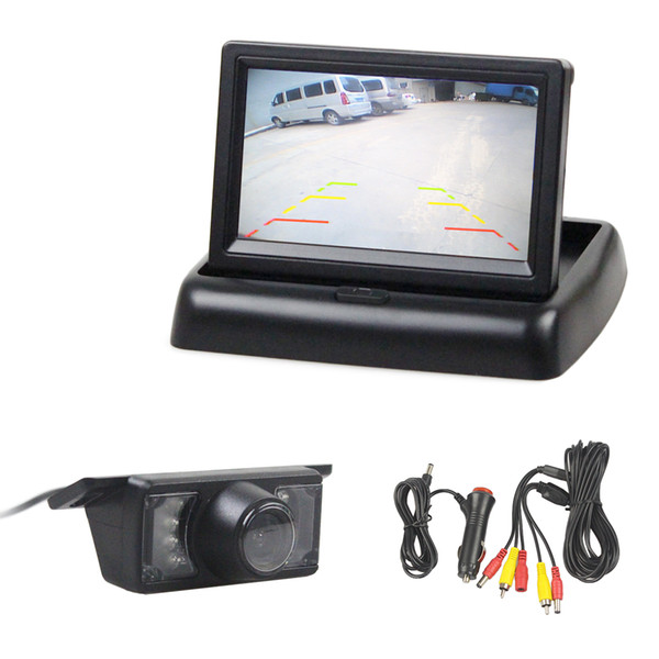 DIYKIT 4.3 inch Foldable Car Monitor Reversing Camera Kit Back Up HD Car Rear View Camera IR Night Vision