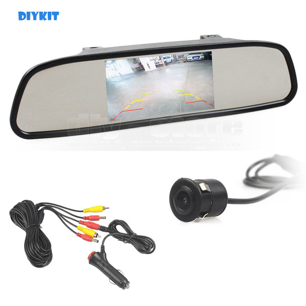 DIYKIT 4.3 Inch Car Monitor Mirror Monitor + Waterproof HD 18.5mm Rear View Car Camera Parking Accessories Camera