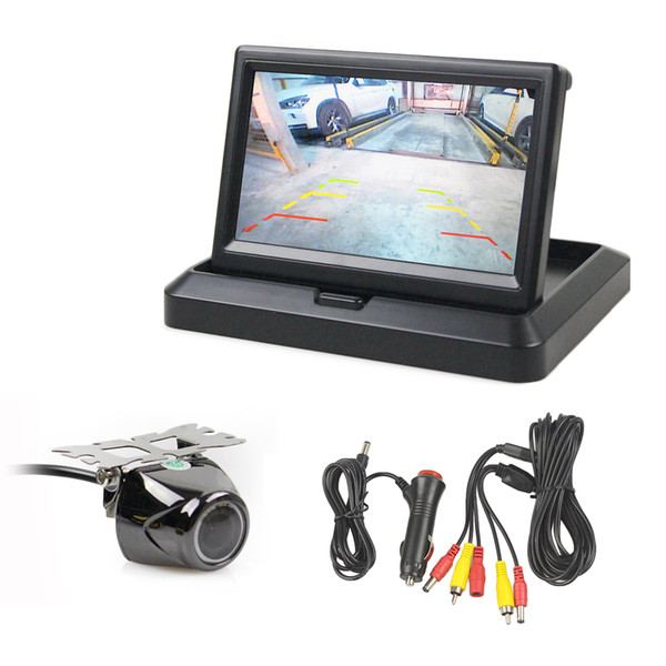 DIYKIT 5 Inch Foldable Rear View Monitor Car Monitor HD Waterproof Metal Rear View Car Camera Parking System Kit